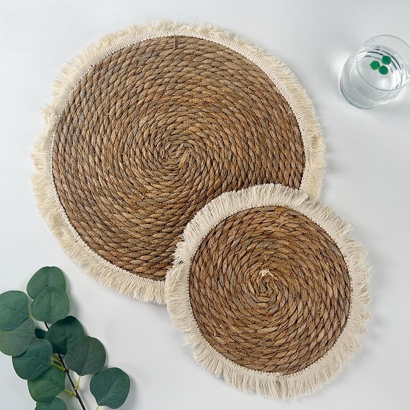 JYHGVN 25-38cm 1/2 PCS Redondeo de manteles Tejidos Naturales Redondos, manteles de Mesa Hechos a Mano, Duradera, fácil de Limpiar, no Deslizamiento, Resistente al Calor para cenar