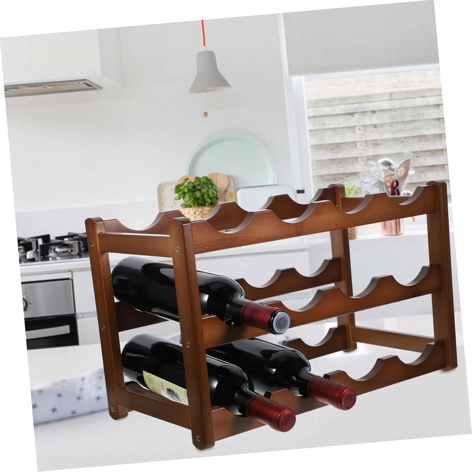 Bamboo Wine Rack Free Standing Wine Storage Holder Modern Design for Home Kitchen and Bar Display