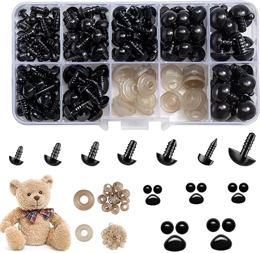 270PCS Safety Eyes and Noses, Black Plastic Eyes and Teddy Bear Nose with Washers for Doll Making for Crafts