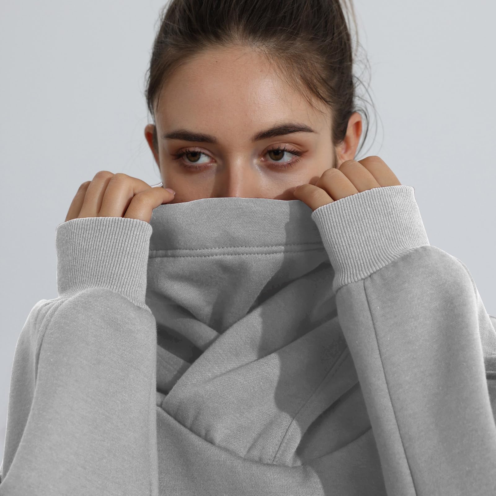 Donna Felpa con Cappuccio Pile con Sciarpa Cotone Morbido Pullover Oversize Hoodie Casual Autunno Inverno Vestiti