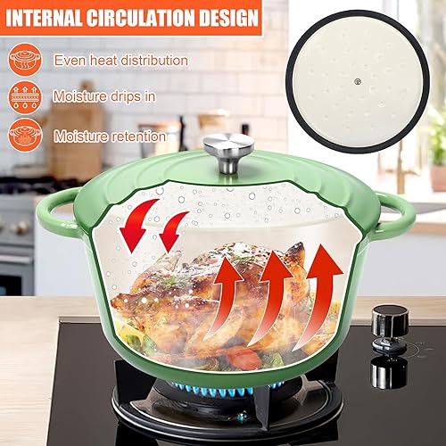 Miniatura 3 de Juego de utensilios de cocina de hierro fundido esmaltado antiadherente, 7 piezas de ollas y sartenes con tapa, sartén, cacerola, olla holandesa