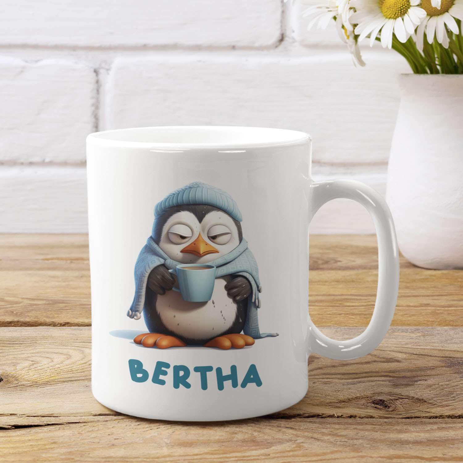 Taza De Regalo Personalizable, Diseño De Pingüino, Diseño De Pingüino, Color Blanco, Con Mensaje De Nombre