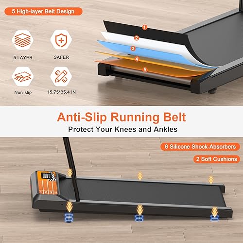 Miniatura 6 de Almohadilla para caminadora con inclinación y barra de agarre – Cintas de correr portátiles para el hogar y la oficina, caminadora pequeña y