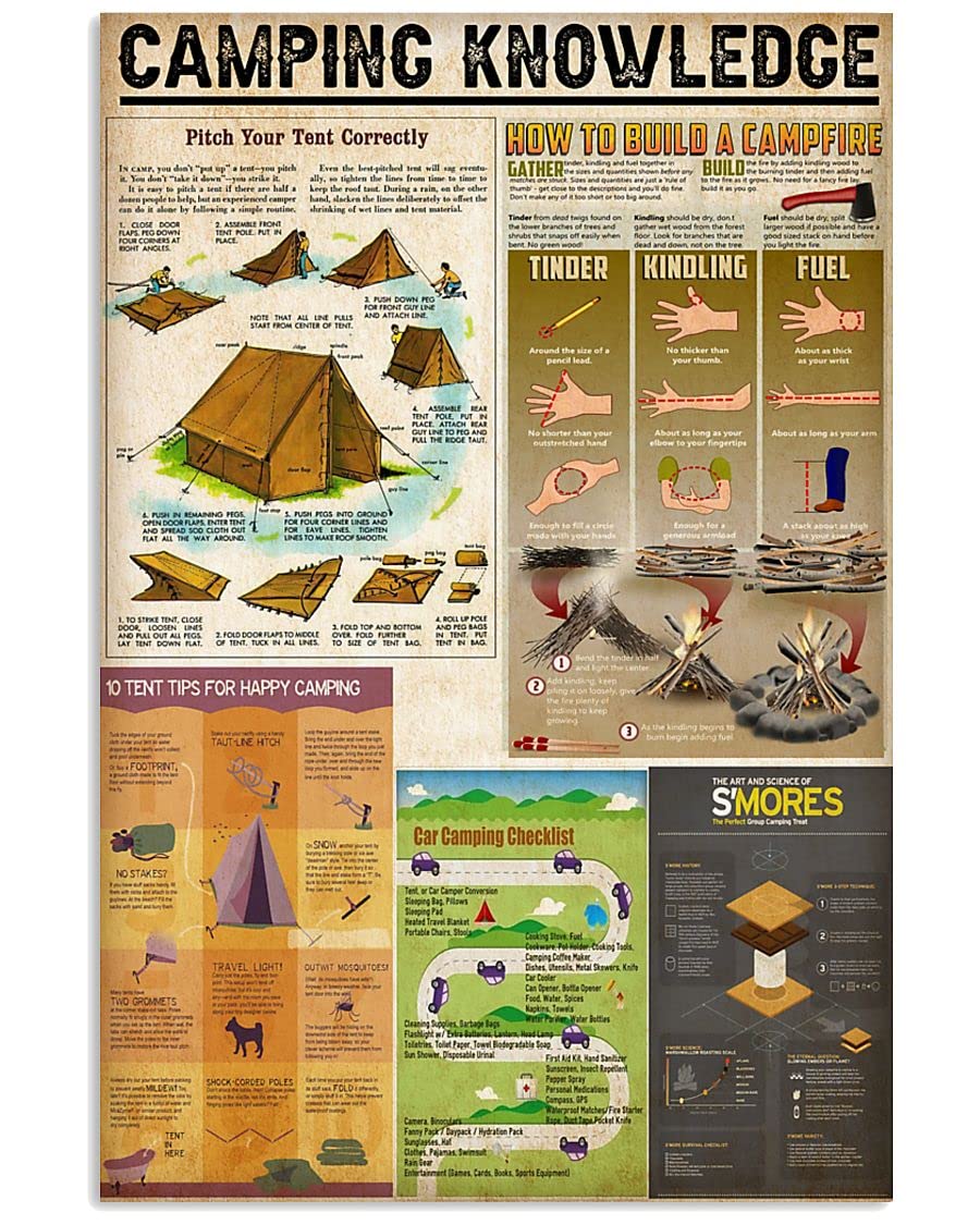 rayprint Camping Knowledge Metal Tin Signs How To Build A Campfire Poster Camper Guide Retro Plaques Campground Club Home Wall Decor 12x16 Inches