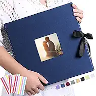 Vienrose Scrapbook Photo Album with Corner Stickers 12x12 inches DIY with Cover Photo Pocket 80 Pages Silk Ribbon Hardcover Album for Guest Book Wedding Baby Shower Christmas Navyblue