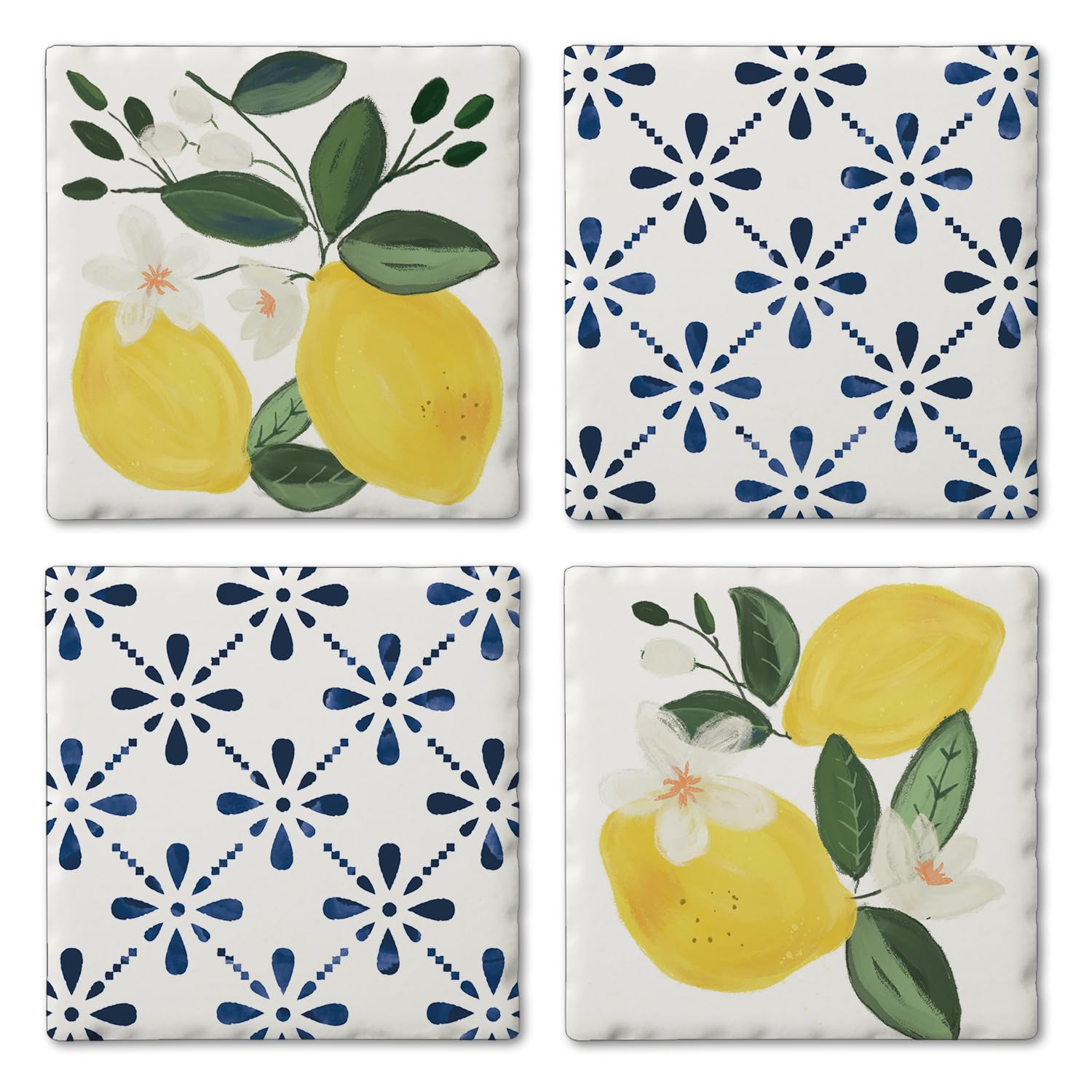 Thirstystone Sorrento Lemons 4-Pack Tumbled Tile Stone Coasters Manufactured in The USA Absorbent Easily Wipes Clean