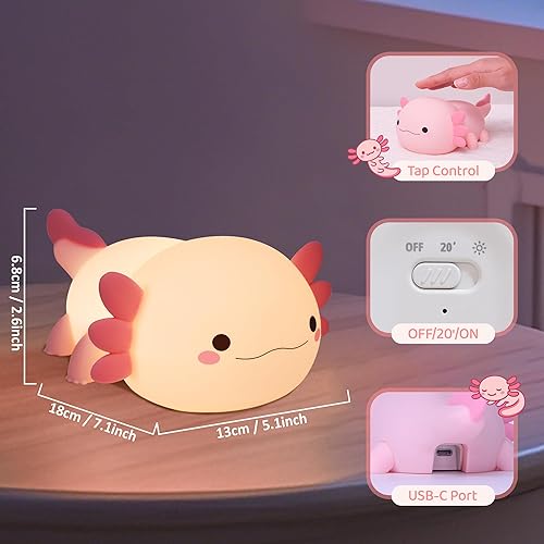 Miniatura 7 de YuanDian Luz nocturna de Axolotl, regalo para adultos, adolescentes y bebés. Decora el dormitorio de los niños con bonitas luces nocturnas de