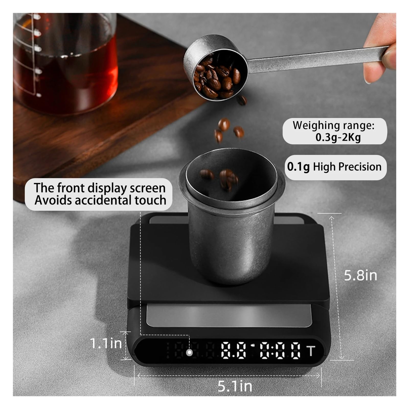 Bascula de Cocina, Báscula electrónica inteligente for café expreso con temporizador automático y carga USB for cocina y cafetería.(White Scale)