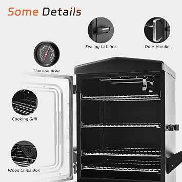 4-Rack Vertical Propane Smoker with Cover | 4 chrome-coated racks, adjustable heat control, propane powered, drip tray, weather-resistant cover, for meat, ribs and fish