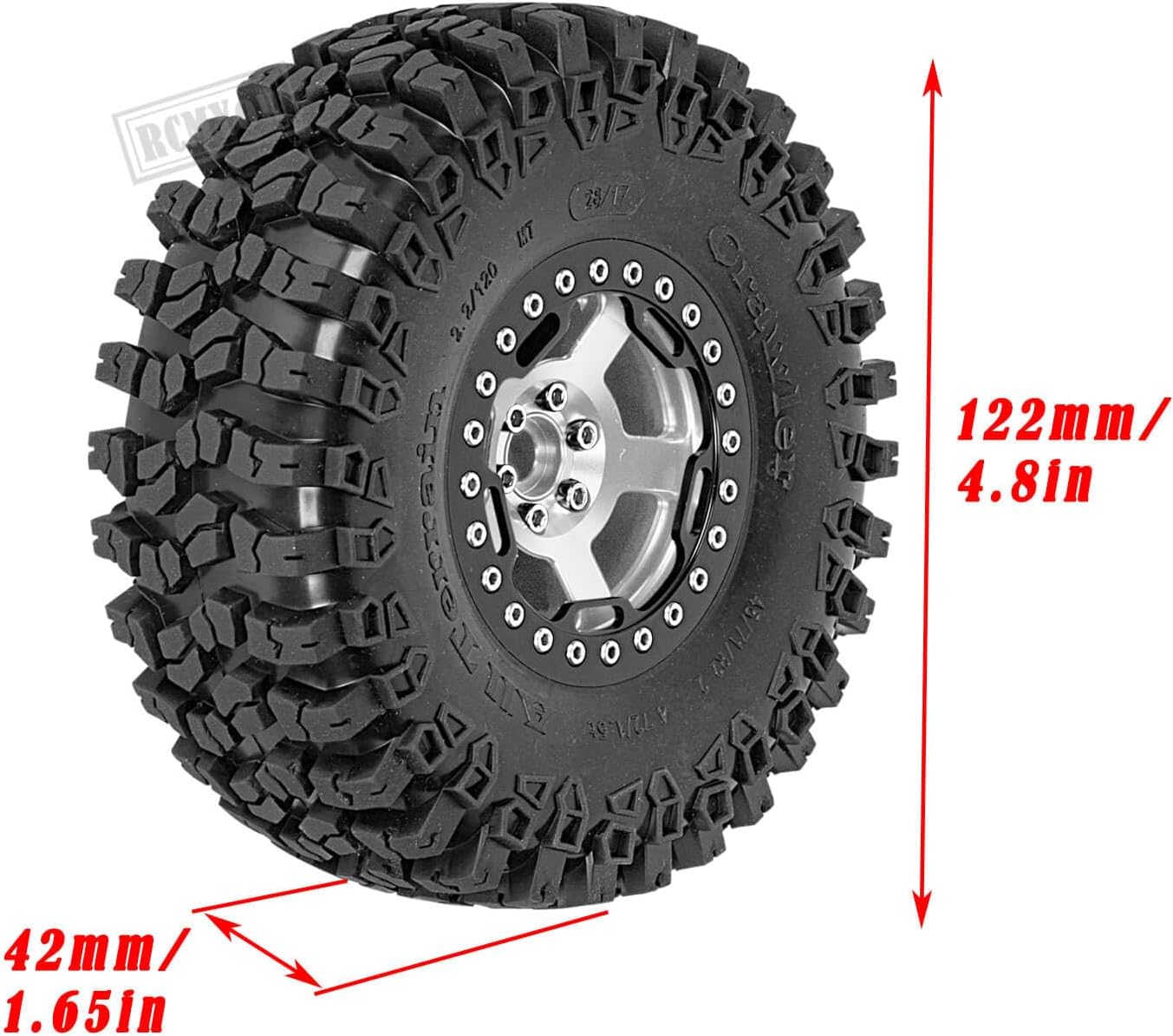 Rc 2.2 Wheel Rims Tires Wheels for 1/10 SCX10 SCX10 II 90046 SCX10 III AXI03007 TRX4 TRX6 D90 VS4-10 Gen8 MST CFX RC Crawler Car,Aluminum RC 2.2 Beadlock Wheel,Silver