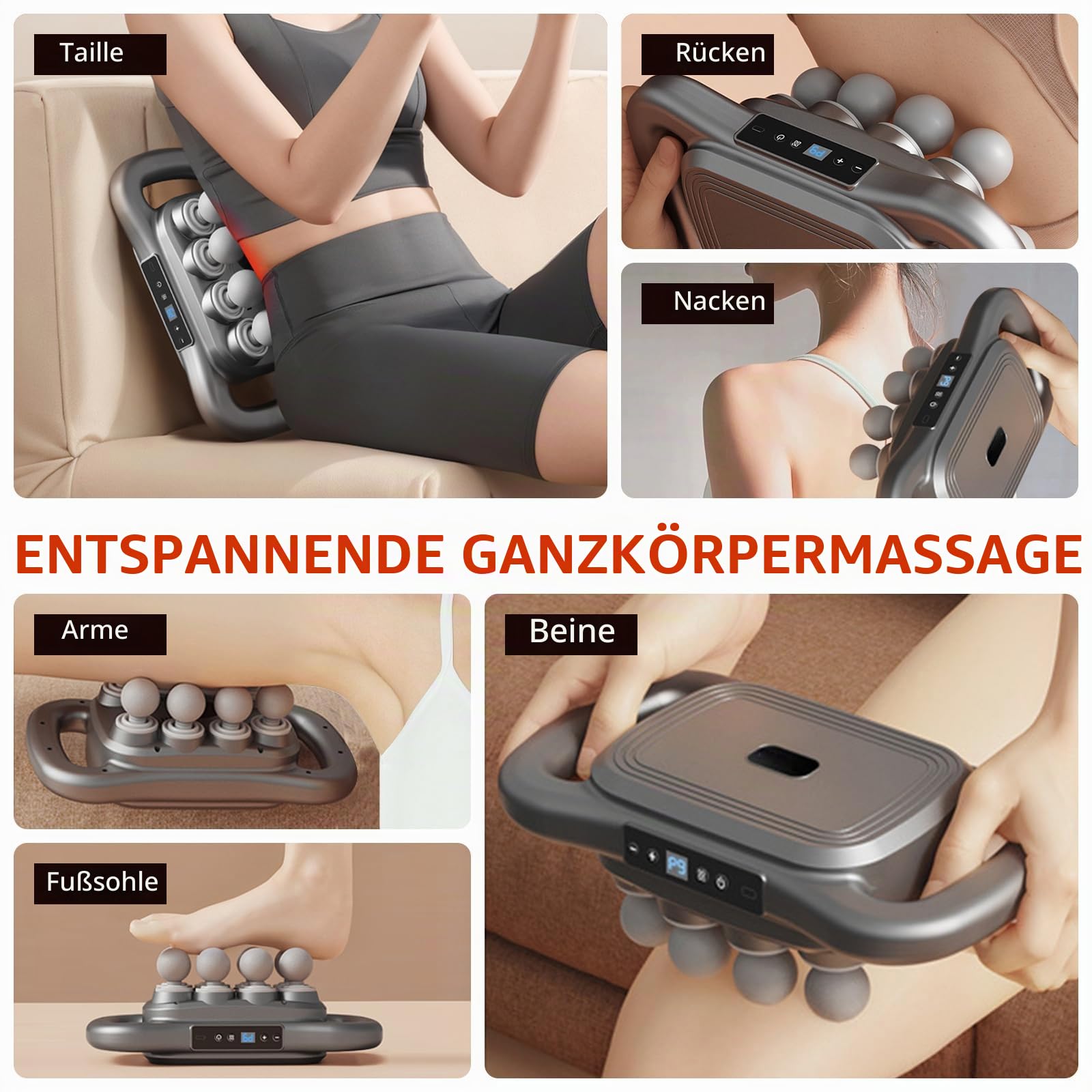 8-Kopf Massagepistole, Elektrisches Massagegerät, Massage Pistole | 3 Massagemodi und 30 Einstellbaren Geschwindigkeiten, zur Linderung von Rückenschmerzen, Beinen, Ganzkörpermuskelmassage