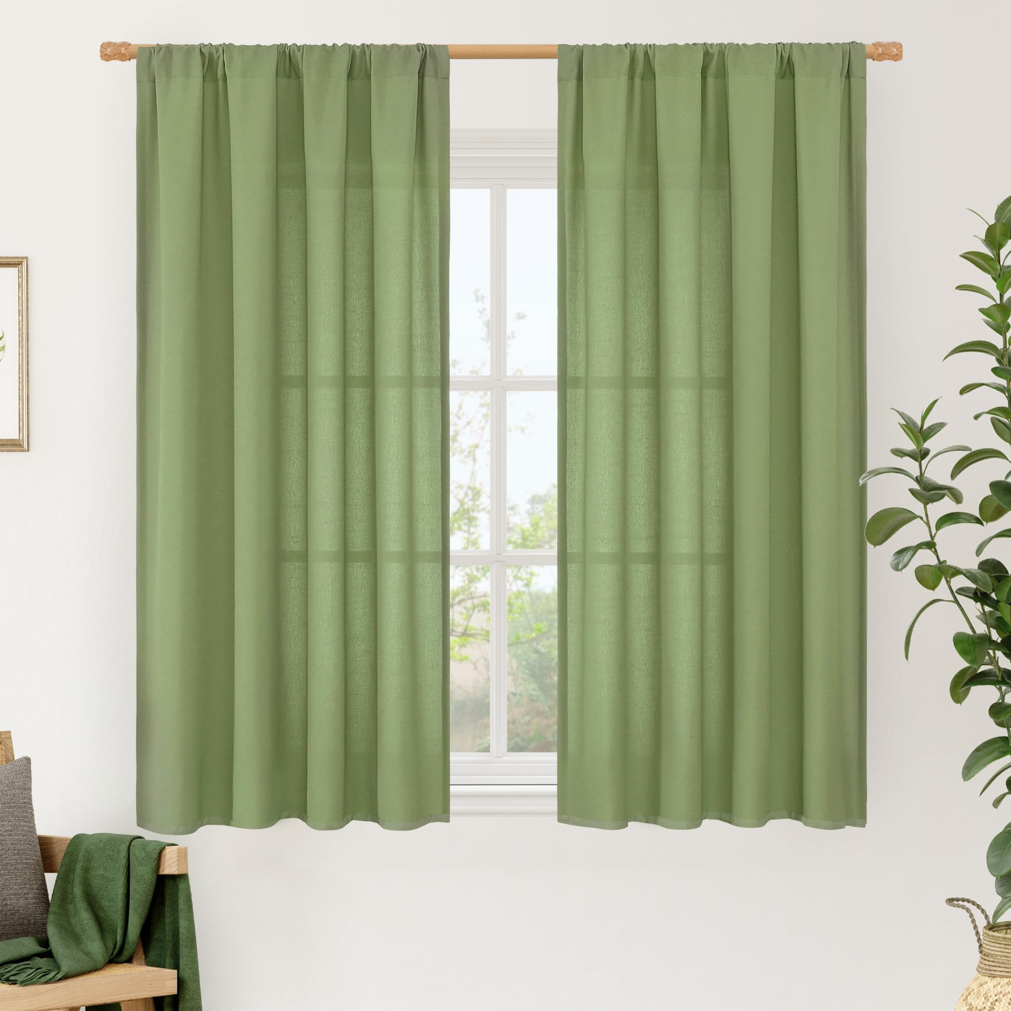 LAMIT 54 Inch Linen Curtains 2 Panels, Soft Faux Linen Light Filtering Panels Rod Pocket Farmhouse Privacy Drapes for Small Window/Loft Room, 42 x 54 Inch, Green โ image 1