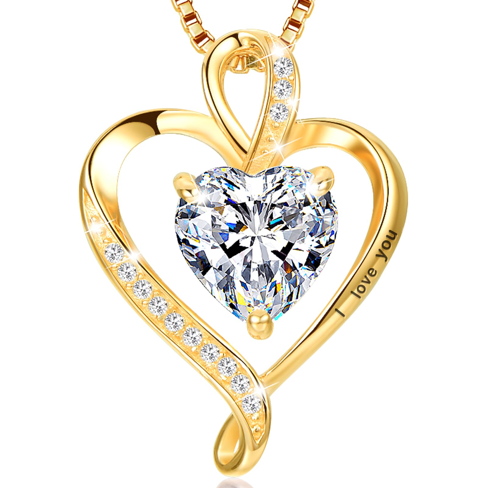 LAVUMO Herz Kette Damen I love you Halskette Schmuck Geschenke für Frauen | Silber 925 Echt/Messing Kette Geschenk Freundin MaMa an Geburtstags Valentinstag Muttertag Mit Rose Geschenkbox