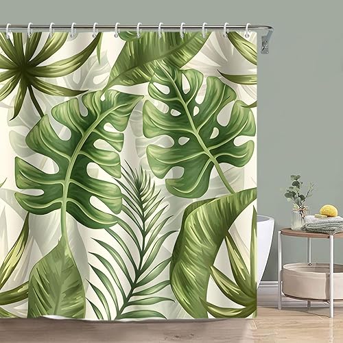 Miniatura 8 de Yeele Cortina de ducha de paisaje natural, árboles verdes, bosque, cortinas de baño, primavera, amanecer, selva, paisaje, impermeable, decoración de