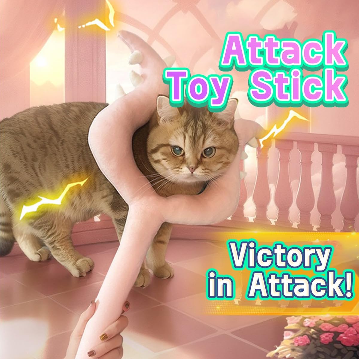 MANON ROSA Cat Dog Toy Interactive Fun 27.5" Plush Attack Stick Catcher Indoor Pet Fitness Accessory for Small Medium Large Puppies Kittens Dogs (Pink)