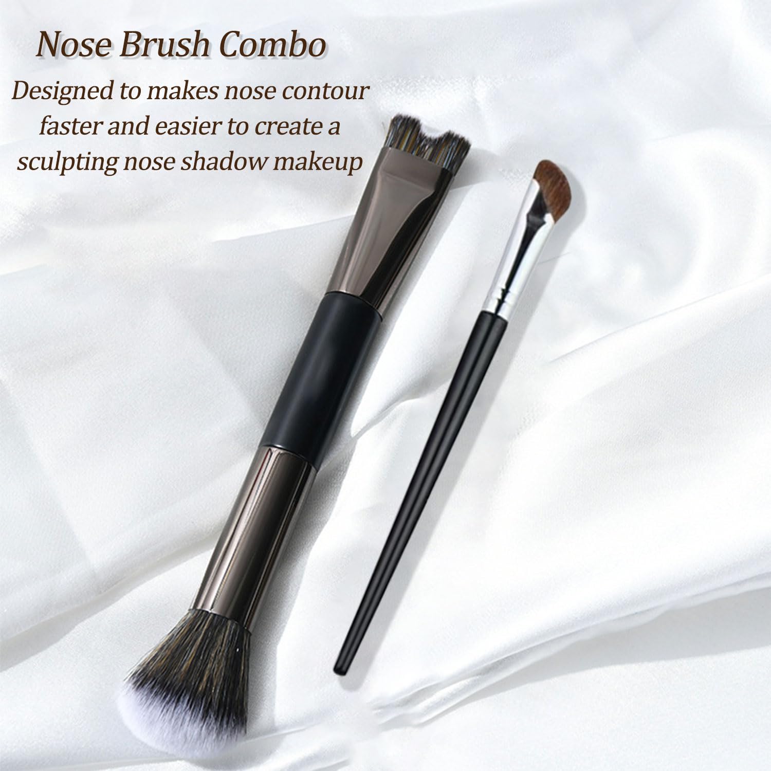2 brochas de contorno de nariz, brochas de contorno en forma de U para maquillaje, cepillo esponjoso multifuncional de doble extremo, cepillo corrector plano suave en ángulo para mujeres y niñas