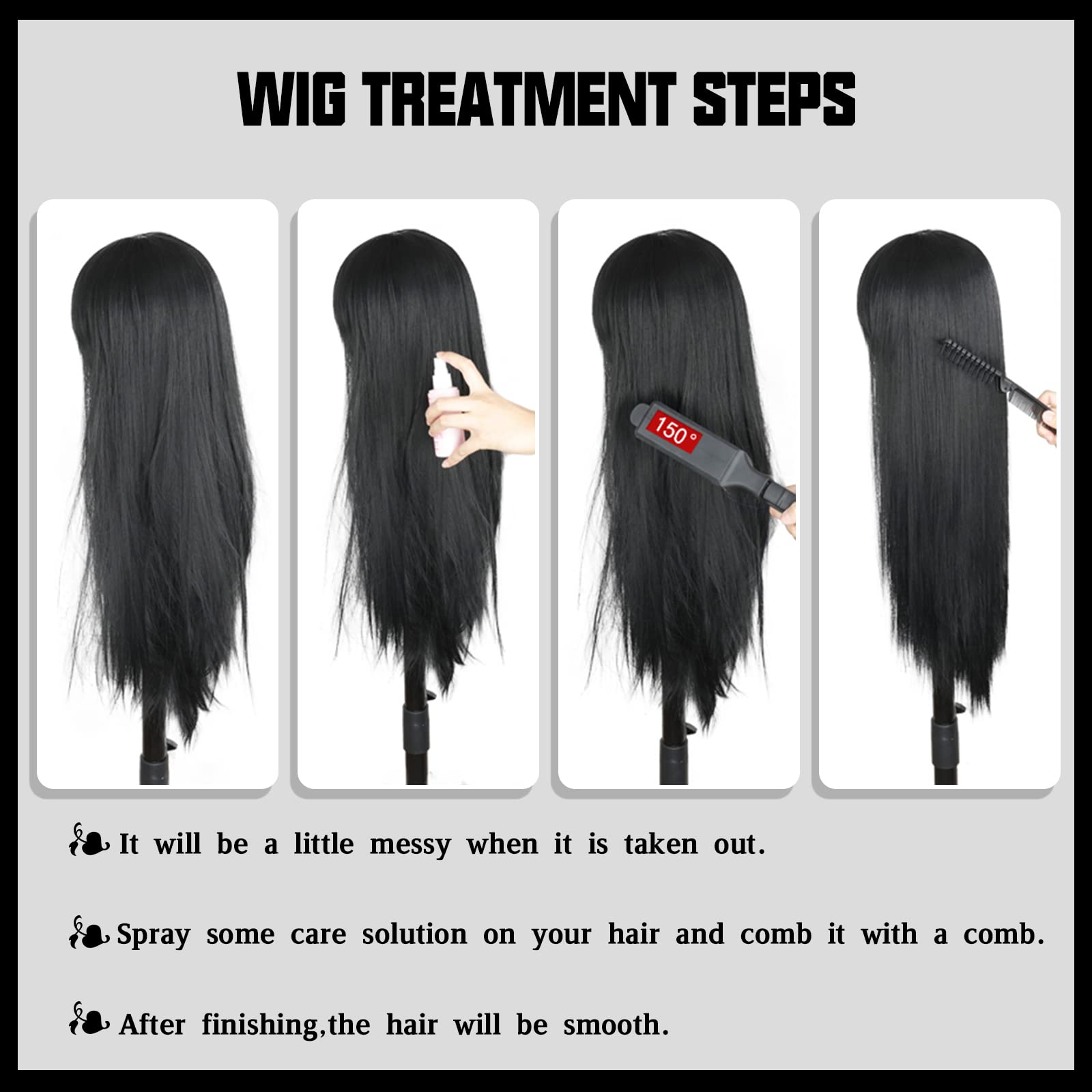 MISSQUEEN Long Straight Synthetic Wig with Bangs, Adjustable Cap