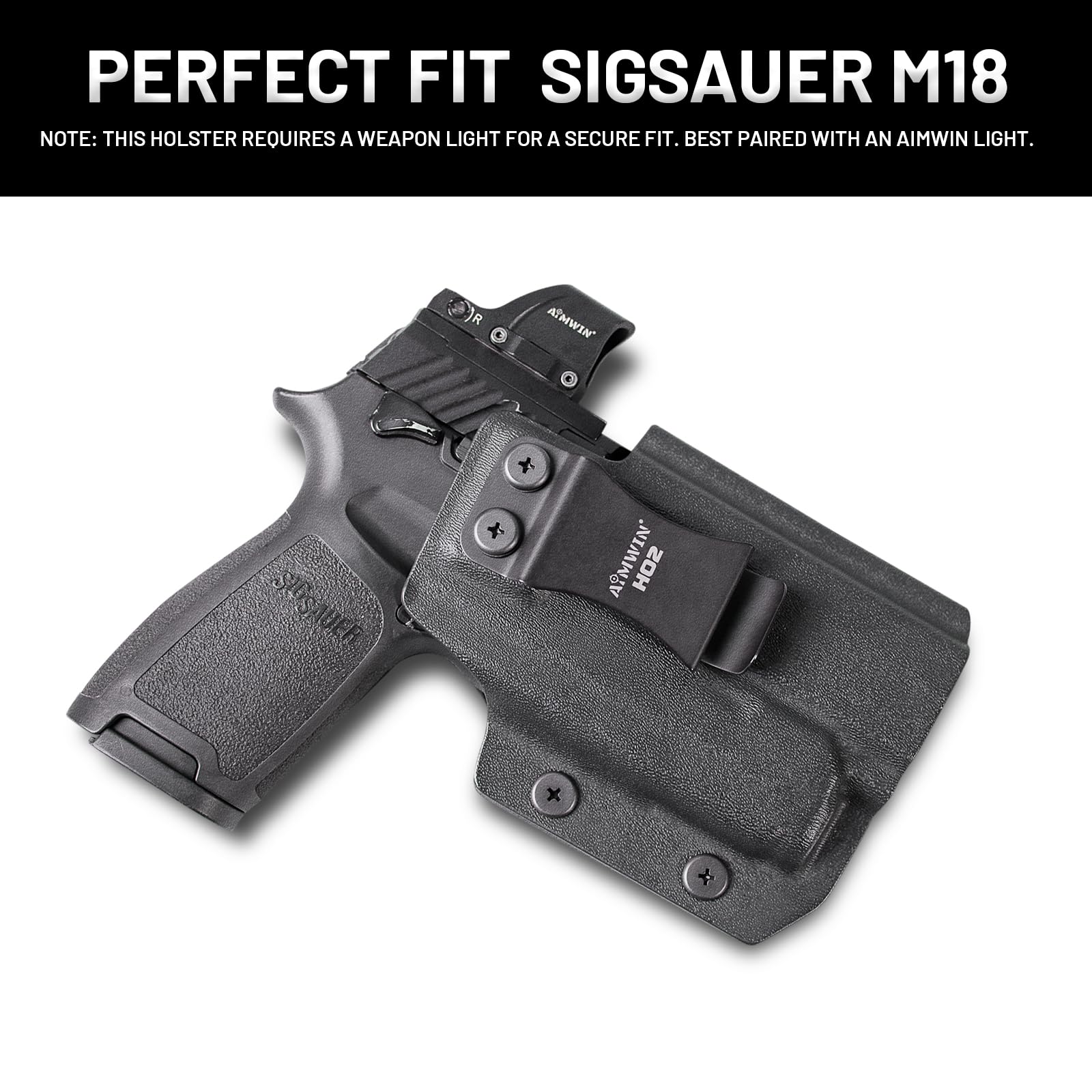 AIMWIN H02 Fondina IWB Interna per SIG M18 Destra Porto Occulto KYDEX Holster IWB Blocco Automatico Ritenzione Regolabile Compatibile Torcia Laser