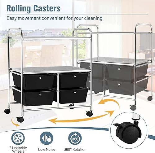 Miniatura 2 de COSTWAY Carrito de almacenamiento de 4 cajones, organizador de almacenamiento móvil con marco de acero y ruedas de 360, carrito utilitario de 4