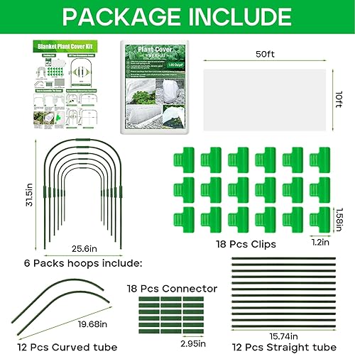 Miniatura 2 de Plant Covers Freeze Protection Kit with 6 Pcs Garden Hoops & Clips, 10 ft x 50 ft Garden Frost Cloth Plant Covers for Winter Protection, Floating