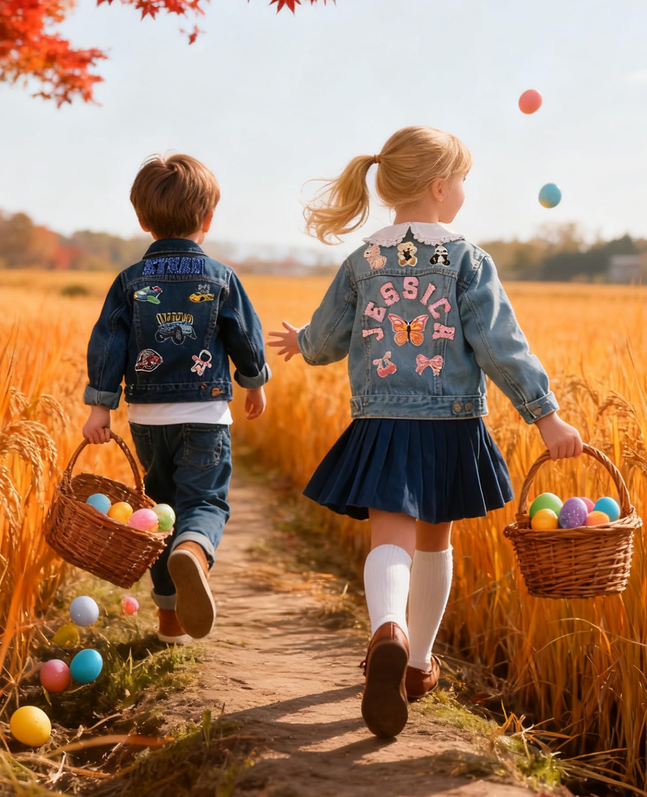 Veste en jean personnalisée pour enfants avec noms – Personnalisée avec écussons pour filles et garçons de 1 à 12 ans, cadeaux d'anniversaire et de Noël, veste en jean personnalisée à manches