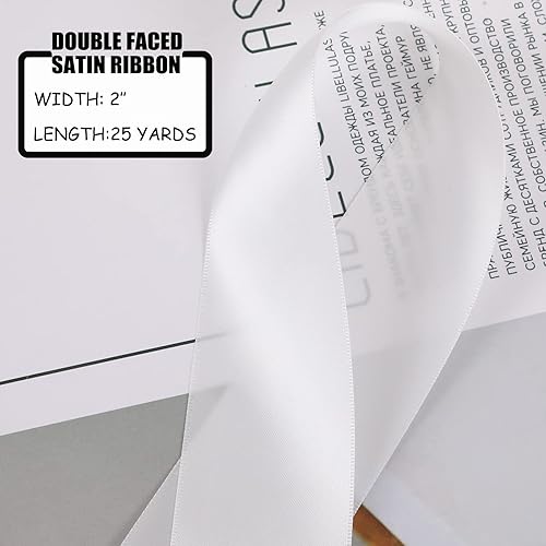 Miniatura 3 de Cinta de satén de doble cara de 2 pulgadas de ancho, cinta de tela blanca de 25 yardas, perfecta para envolver regalos, hacer lazos para el cabello,