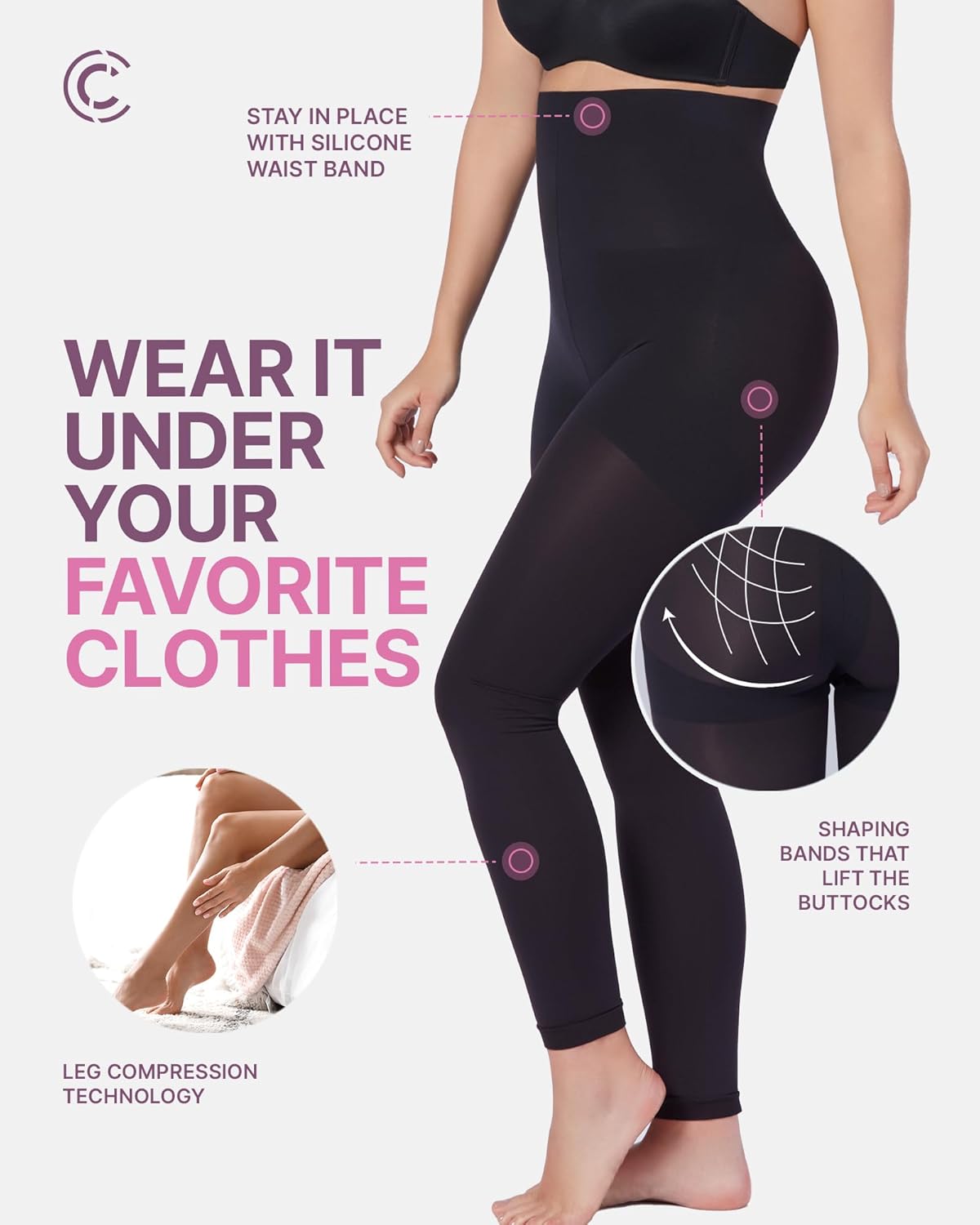 CURVEEZ Thigh Slimmers Shapewear for Women: Tummy Control Body Shaper, Butt Lift, Compression Sheer Leggings Footless Tights - Image 3