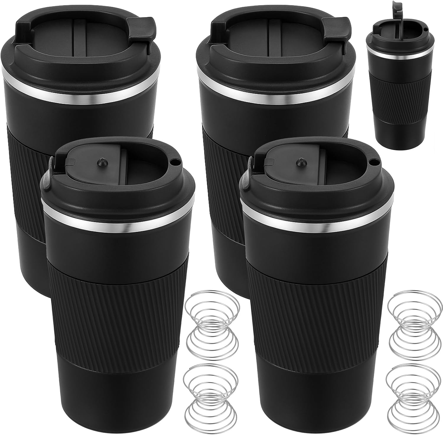 Maxdot 4 Pcs 17 oz Stainless Steel Shaker Cup with Mixing Ball Insulated Metal Blender Tumbler Water Bottle for Protein Mixes Shakes Gym Workout Coffee Drink (Black)