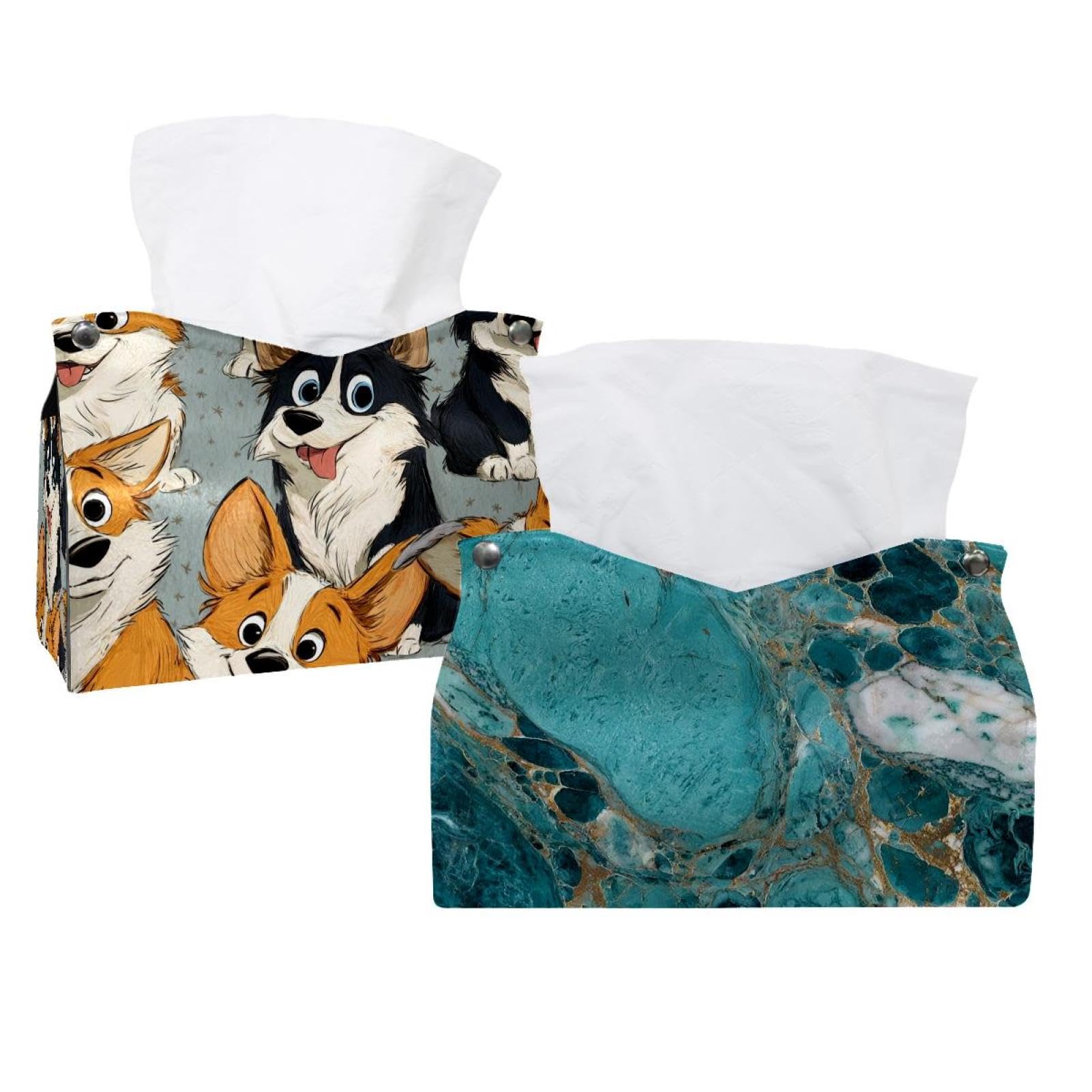 Housse de boîte à mouchoirs marbre turquoise : lot de 2 pour chambre et bureau