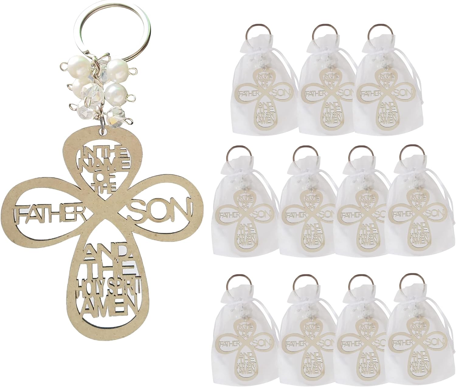 Baptism Favor (12PCS) Keychain cross Wood Charm Christening