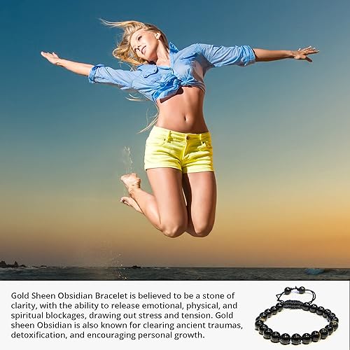 Vista 272 de Adjustable Crystal Bracelet – Gemstone Bead Bracelet with Adjustable Macrame String – Chic Gemstone Bracelet for Men and Women – 8mm Round Healing