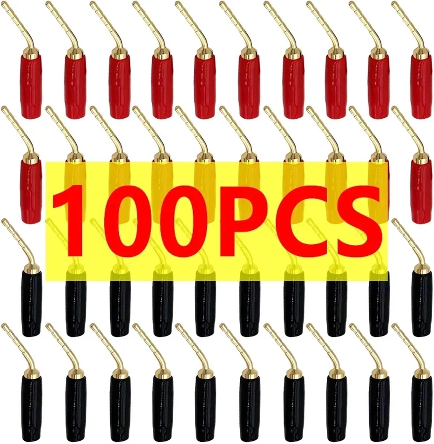 20/100Pcs 2mm Banana Red Black Curved Pin Connector Right Angle Banana Male Plugs Audio Speaker Wire Cable Connectors(50 Red 50 Black)