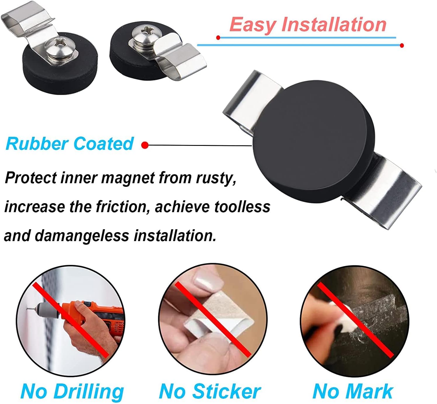 8 Pack 5/8 Inch Stainless Steel Strong Magnetic Pipe Clamps, 8 Pack Heavy Duty Magnetic Cable Clips