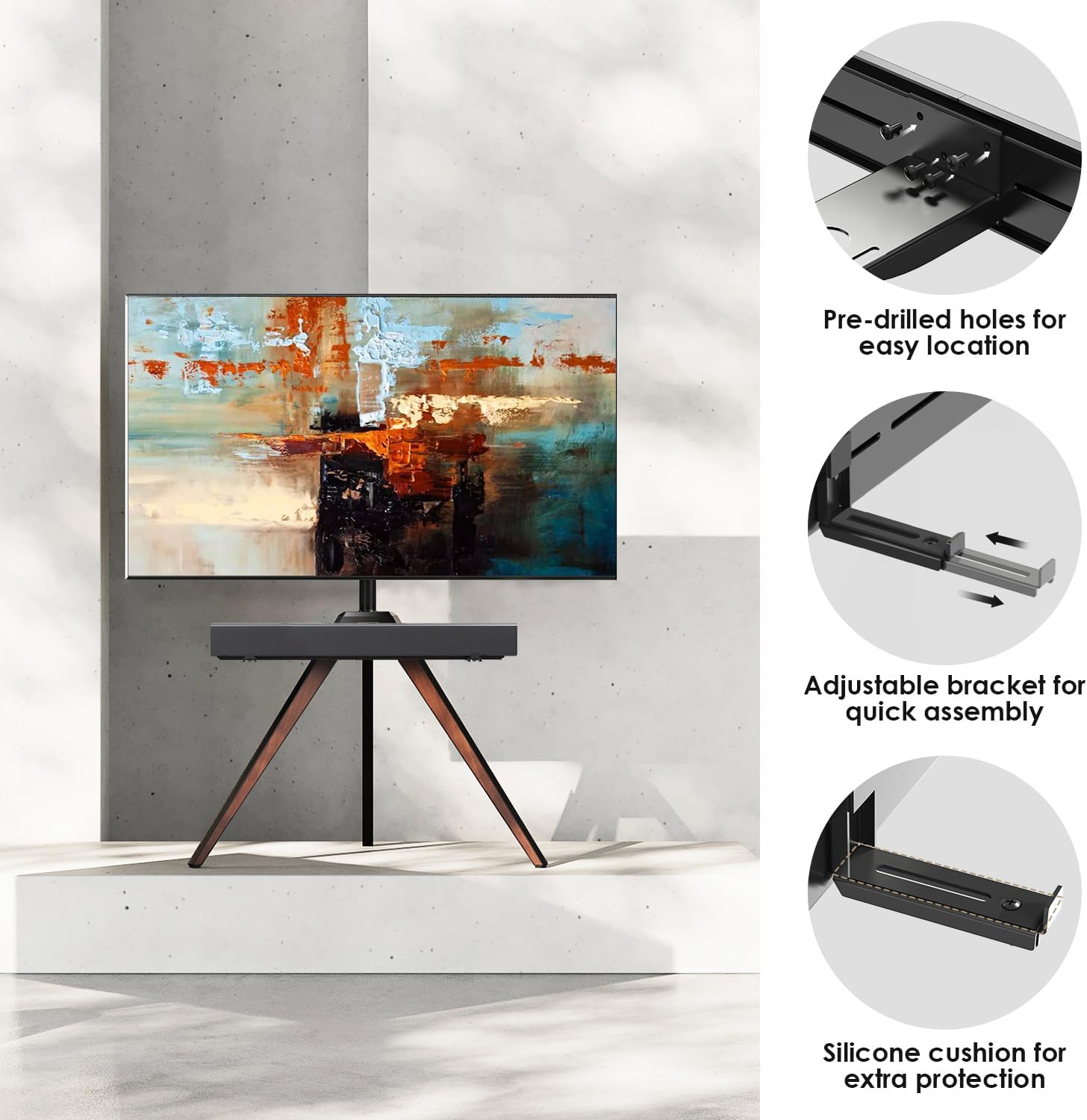 FITUEYES Design Modern Soundbar Bracket TV Stand Mount, Universal Soundbars Under 14LBs, 2 Installation Options, Picasso Series TV Stand