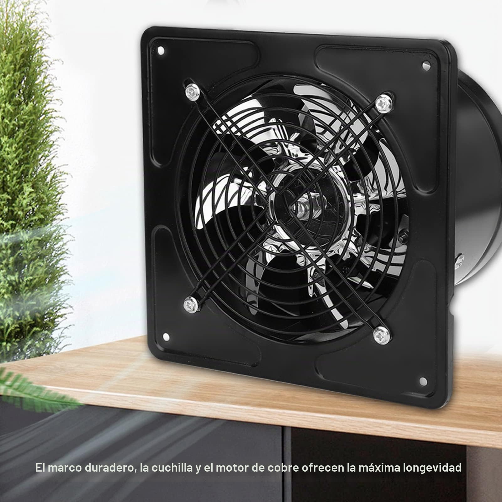 Ventilador de escape montado en la pared 190 mm 40 W 220 V Bajo nivel de ruido Súper silencioso Hogar Baño Cocina Ventilación Garaje Ventilación de aire Ventila Extractor axial de flujo(Negro)