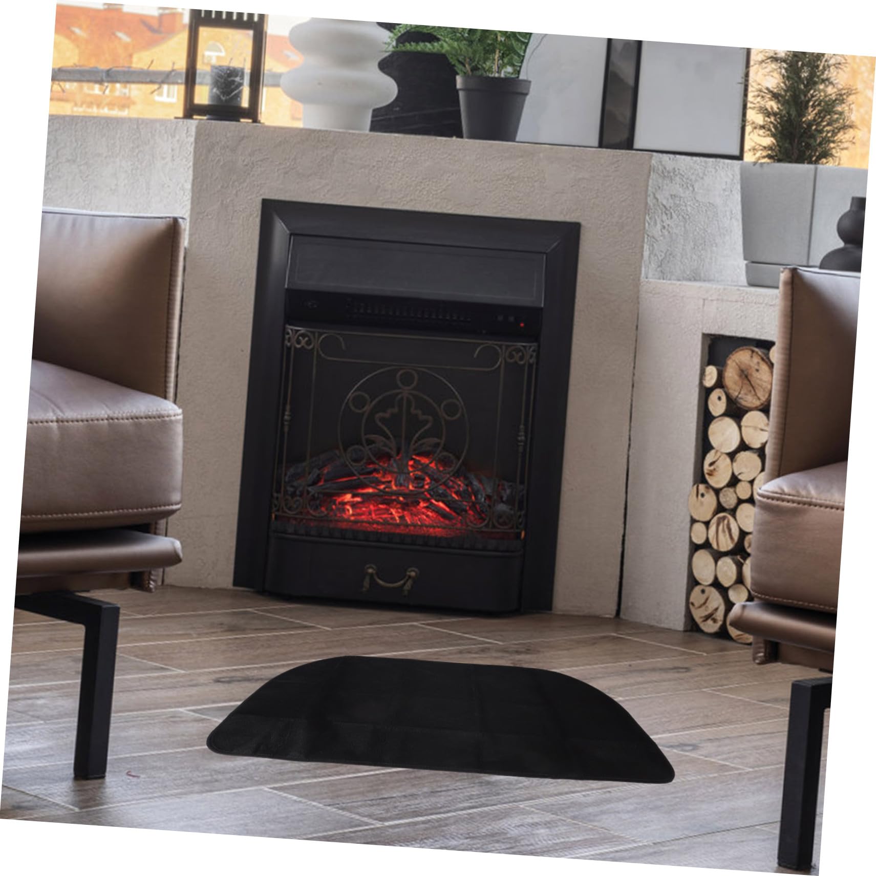 Tappeto PVC Nero e Semicircolare per Stufa Poliestere in Ignifugo | Protezione Pavimento ad Alta Temperatura, per Barbecue e Campeggio, Forma Mezzaluna
