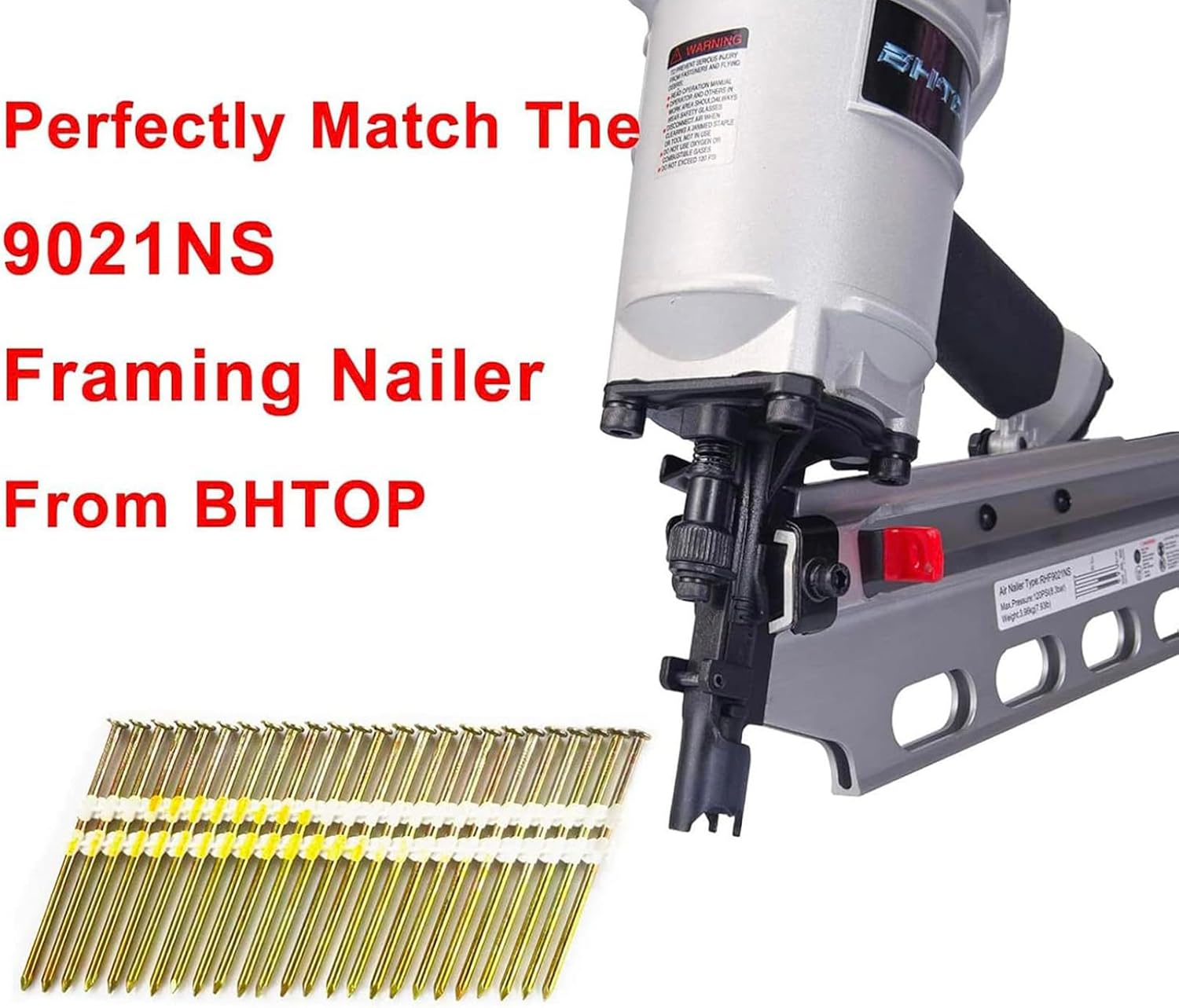 BHTOP 2-3/8 Inch Framing Nails, 21 Degree EG Smooth Shank Plastic Collated Nails for Framing Nailer, 2-3/8 x .131,(1000 per Box)