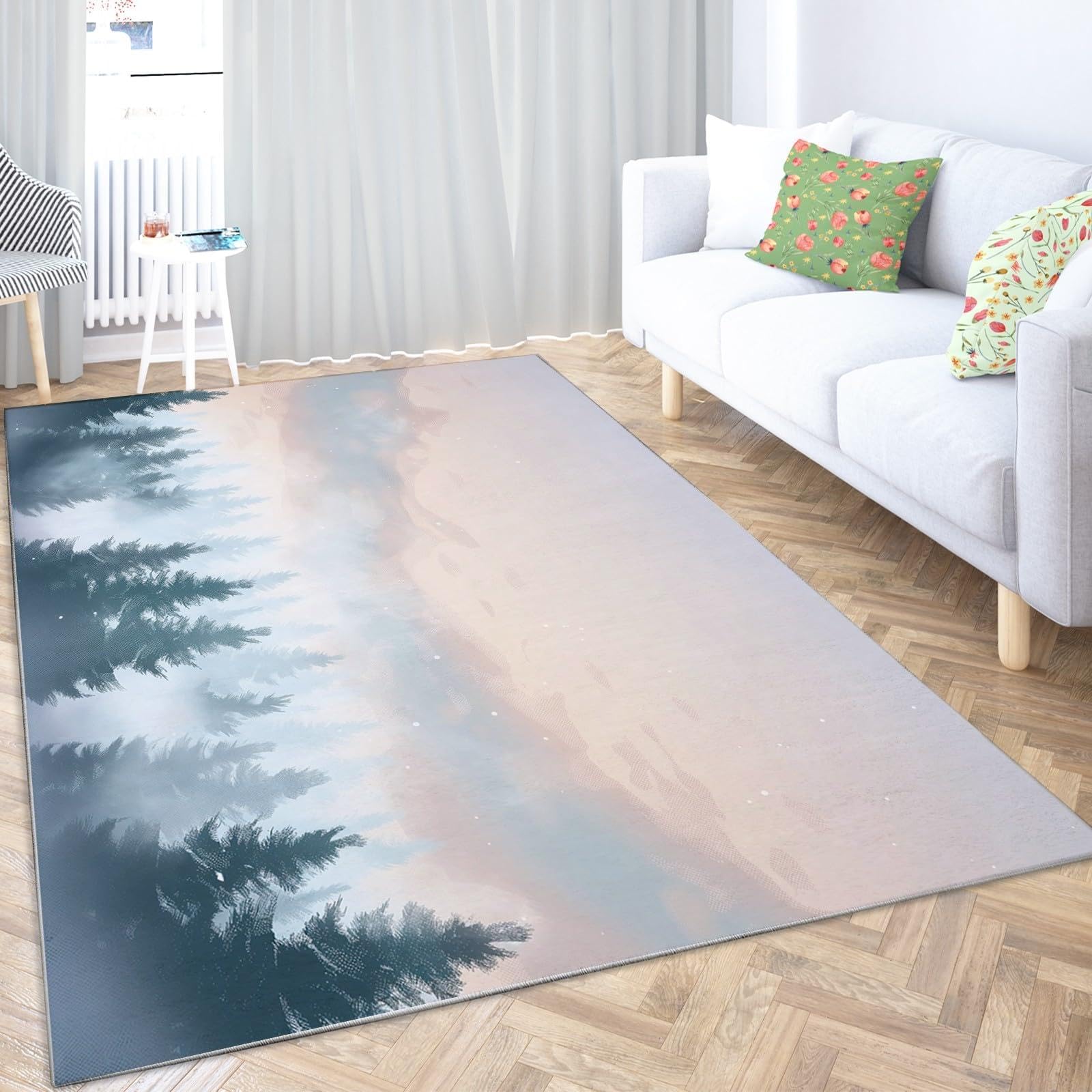 Dywan z krótkim włosiem, cedrowy las, miękki, antypoślizgowy, szary, zmywalny, do salonu, jadalni, przedpokoju, biura, 120 x 160 cm, nowoczesna dekoracja domu