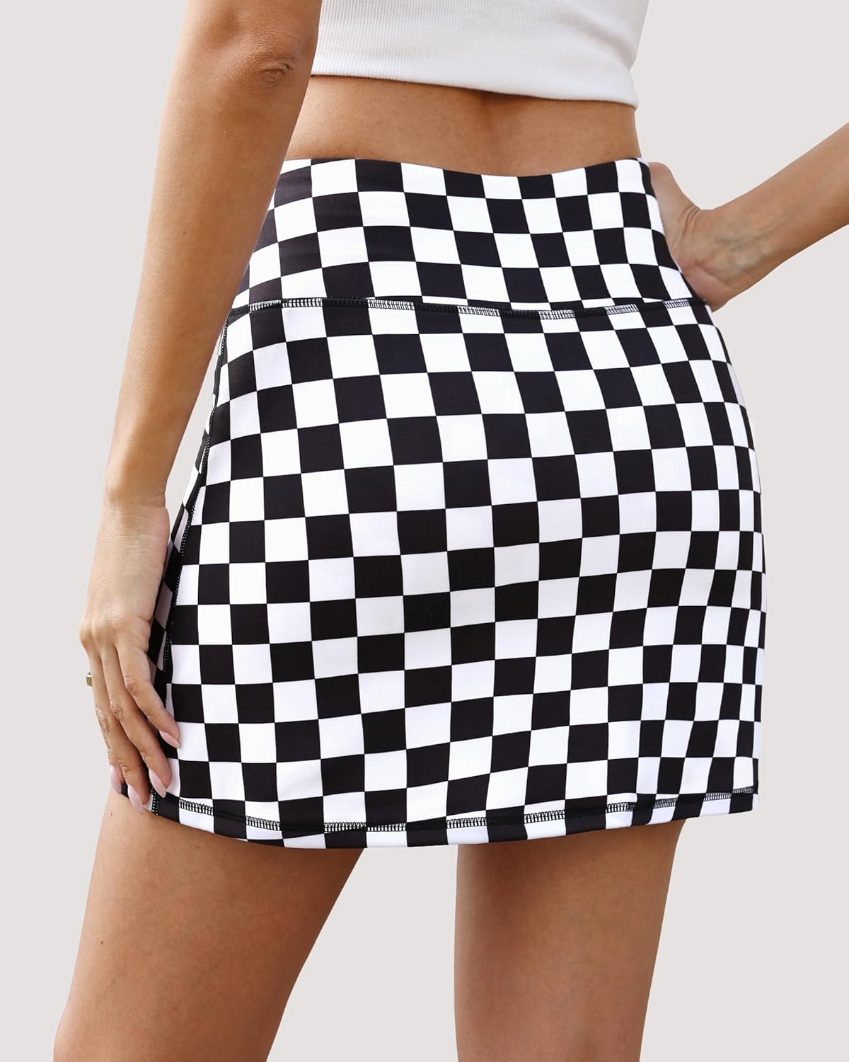 ZLLW Women 15" High Waisted Checkered Skort, A-Line Athletic Skort with Built-in Shorts & Pockets for Tennis Golf Pickleball