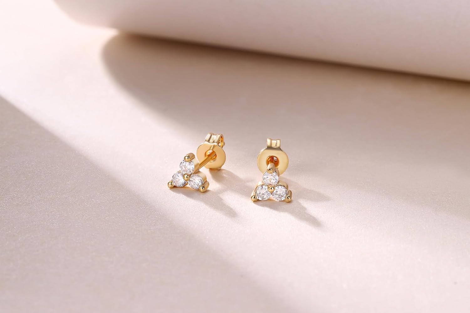 Gemsme 3 Pairs Small Gold Stud Earrings for Women/Men,18K Gold Plated Hypoallergenic Dainty Cubic Zirconia Studs Set for Jewelry Gift - Image 3