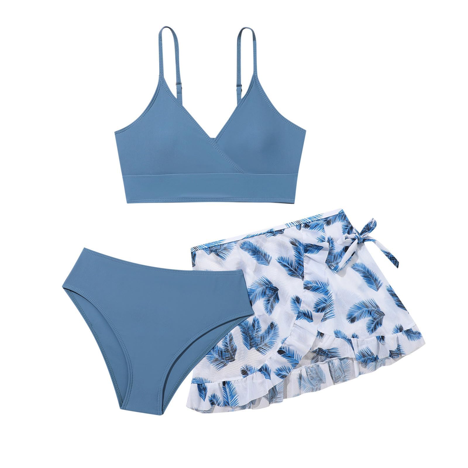 Generic Conjunto de bikini para niñas, traje de baño de 3 piezas, traje de baño para niñas y niños, top+pantalones cortos + braguitas, traje de baño para adolescentes, bikinis para niñas
