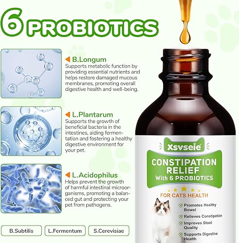 Miniatura 5 de Alivio del estreñimiento del gato, laxante 100% natural para gatos, suavizante líquido de heces para gatos con 6 probióticos, promueve la salud