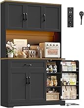 FirFurd Kitchen Sideboard with LED Multiple Sockets, Cupboard and Dining Room with 13 Shelves, 1 Drawer, Kitchen Cabinet, Storage Cabinet, High Cabinet for Living Room, Adjustable Shelves 100 x 38.5 x