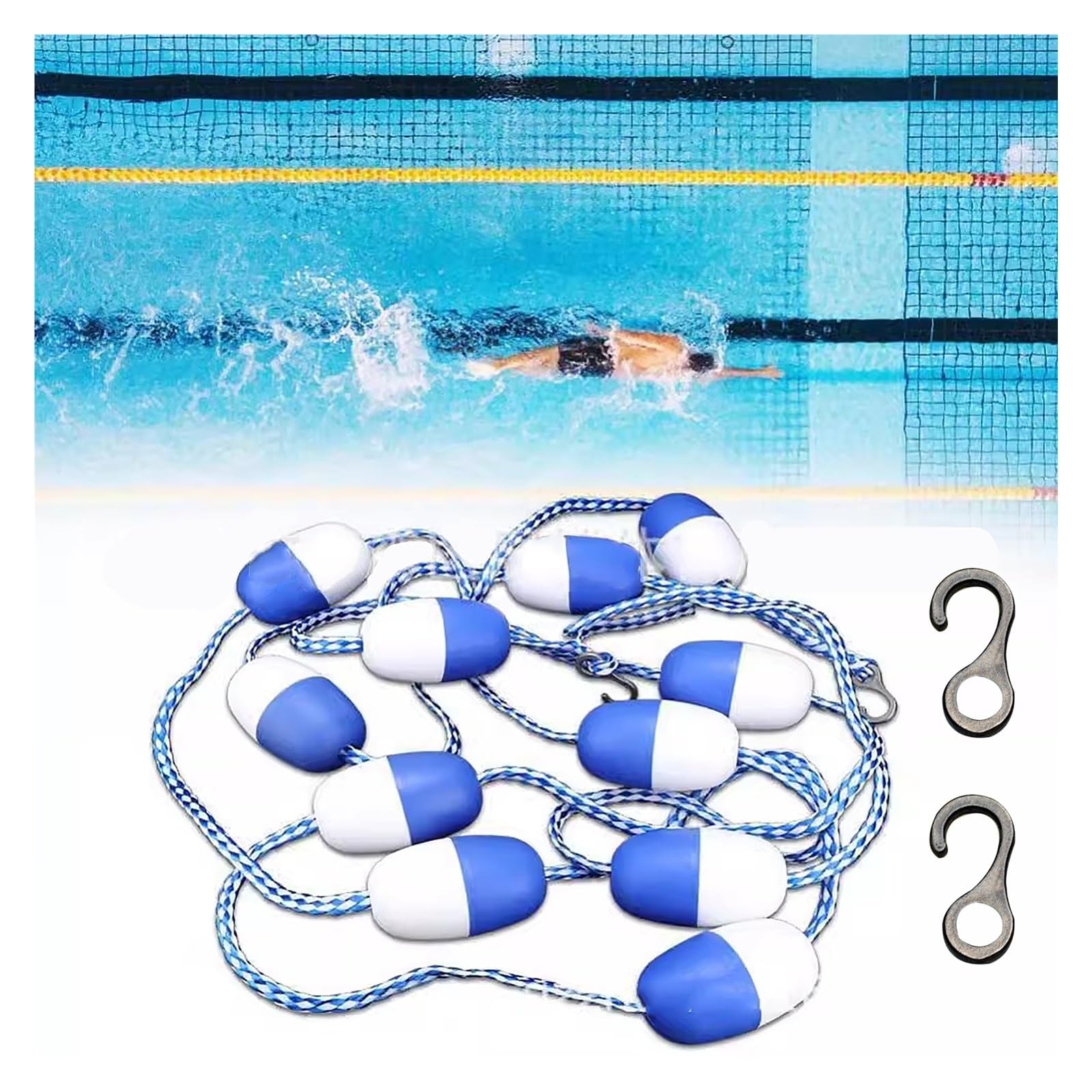 Barrière de sécurité pour piscine commerciale, corde de sécurité flottante pour piscine, 9,1/7,6/6,7/6,1/5,5/5,6 m, lignes de séparation pré-assemblées pour parcs aquatiques et plages
