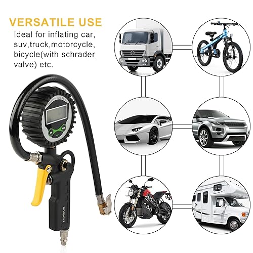 Miniatura 7 de FORNAX Inflador de Neumáticos Digital con Medidor de Presión de 200 PSI para Probar la Presión de los Neumáticos