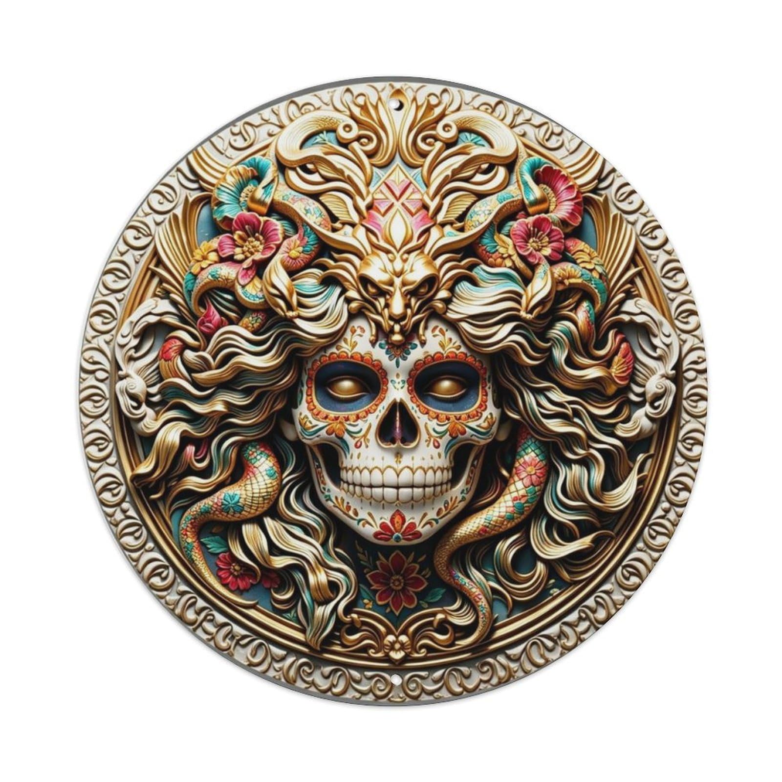 Mexican Sugar Skull Day of The Dead 3D Metal Tin Sign Plaque