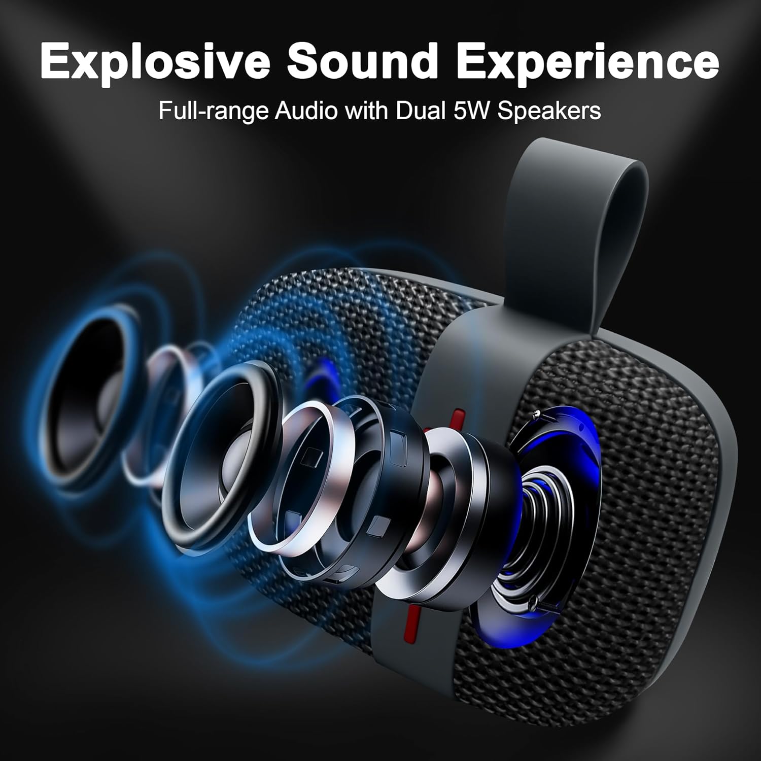 Fisher Portable Bluetooth Speakers, Clip-On Speakers Bluetooth Wireless, IPX5 Waterproof Speaker,10W Peak Power Bluetooth Speaker Stereo HD Sound, BT 5.3, FM Radio, for Pool, Beach, Use Anywhere