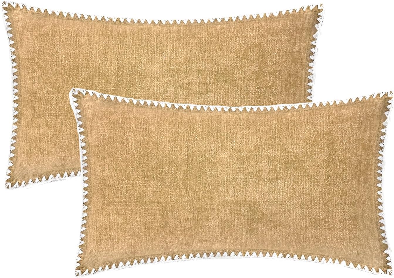 BRAWARM Throw Pillow Covers 12x20 Inches - Gold Chenille Pillow Covers with Piping, Pack of 2 Solid Dyed Soft Chenille Pillow Cases for Couch Sofa Bed Home Decoration