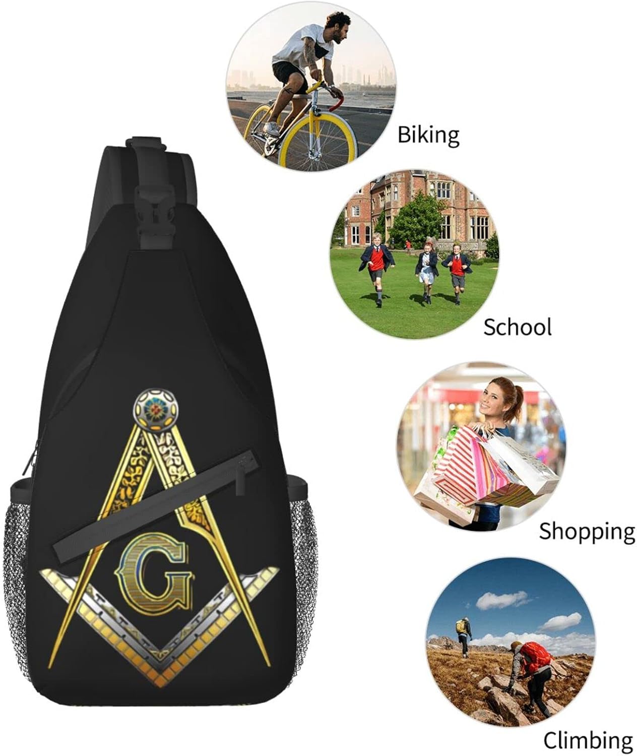 Master Masonic Outdoor Crossbody Shoulder Bag For Unisex Young Adult Hiking Sling Backpack - Image 7