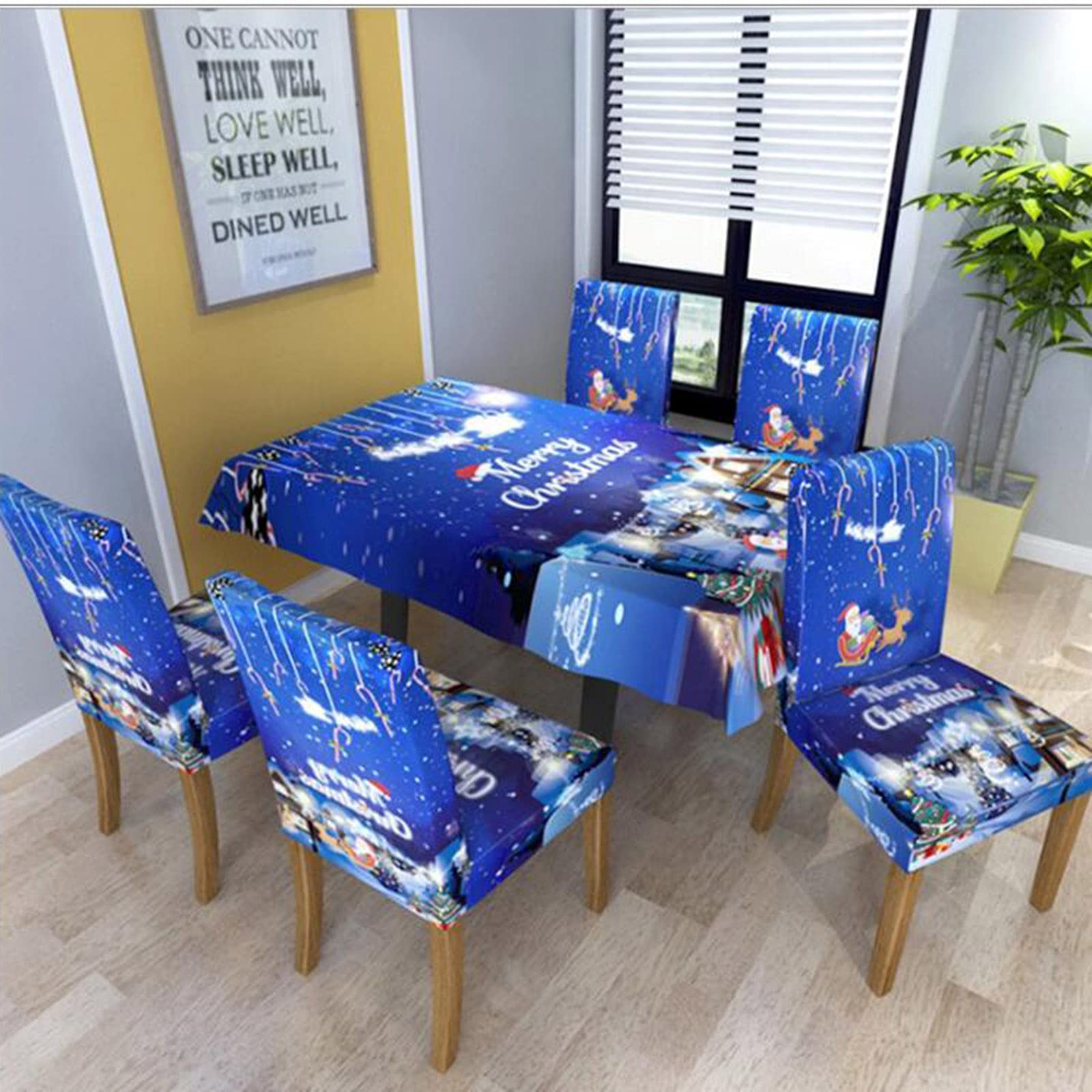 ERNZI Fundas elásticas para sillas de Comedor de Navidad de 5 Piezas, Fundas para manteles de Navidad, Protector elástico de Silla de Navidad,para Banquete de Bodas de Comedor,140 * 180cm
